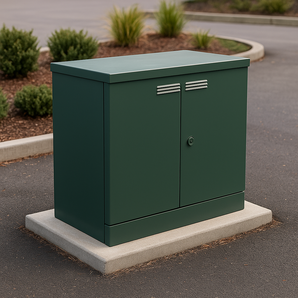 Pad-mounted service transformer at a commercial site